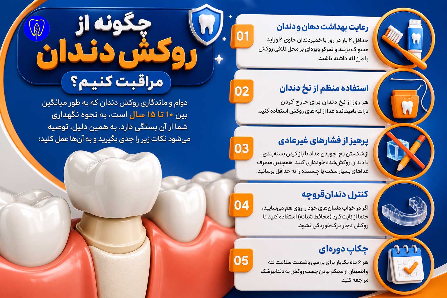 مراقبت از روکش دندان